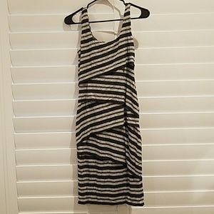 Black and gray striped fitted dress.